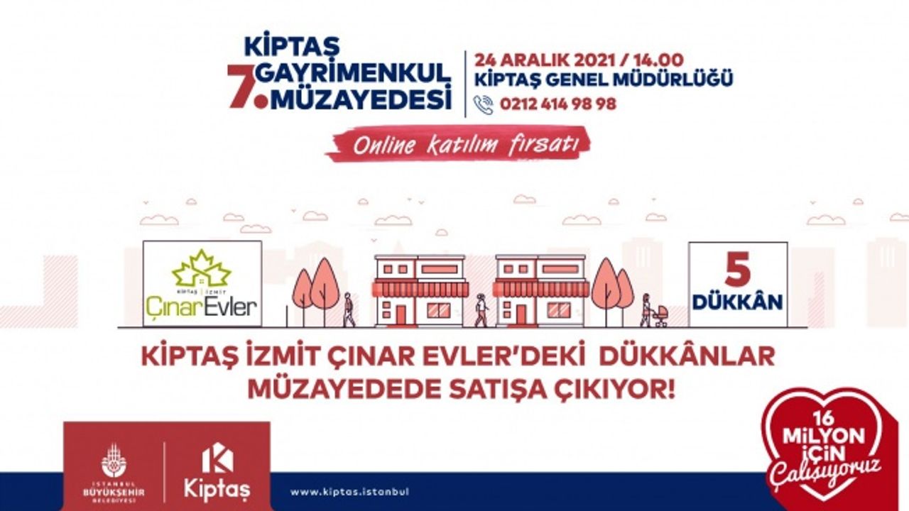 KİPTAŞ İzmit Çınar Evler'de 5 dükkan müzayedeye çıkıyor