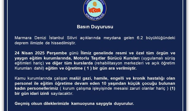 Kocaeli’de okullar 1 gün tatil