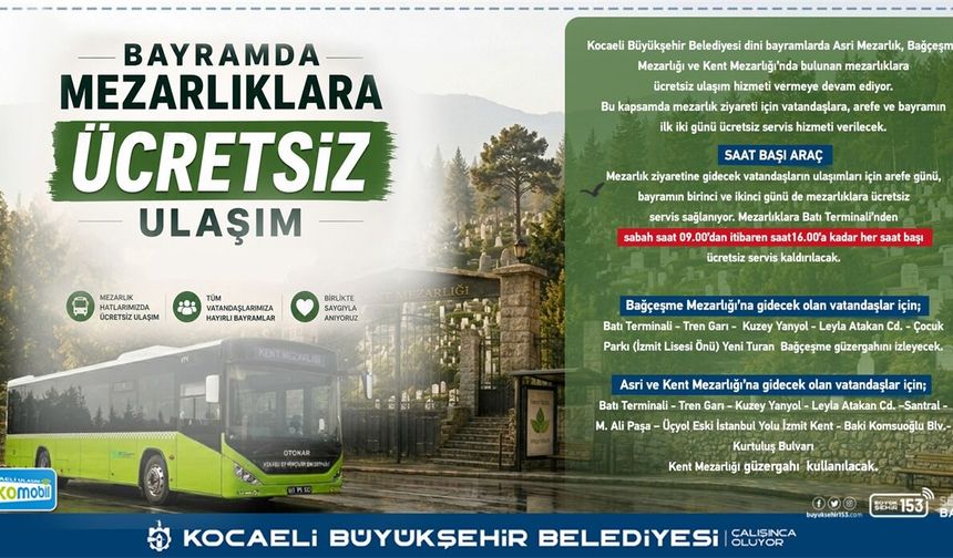 Kocaeli'de mezarlıklara ulaşım ücretsiz