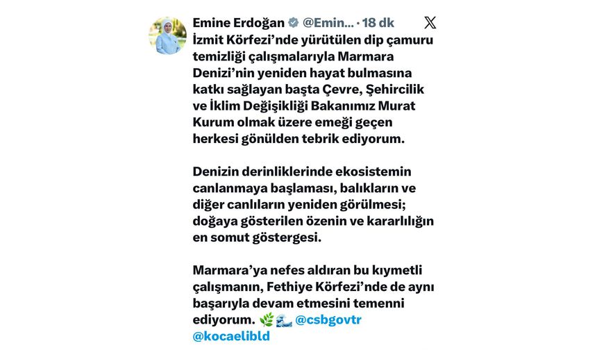 Dip çamuru temizliğine devletin zirvesinden teşekkür