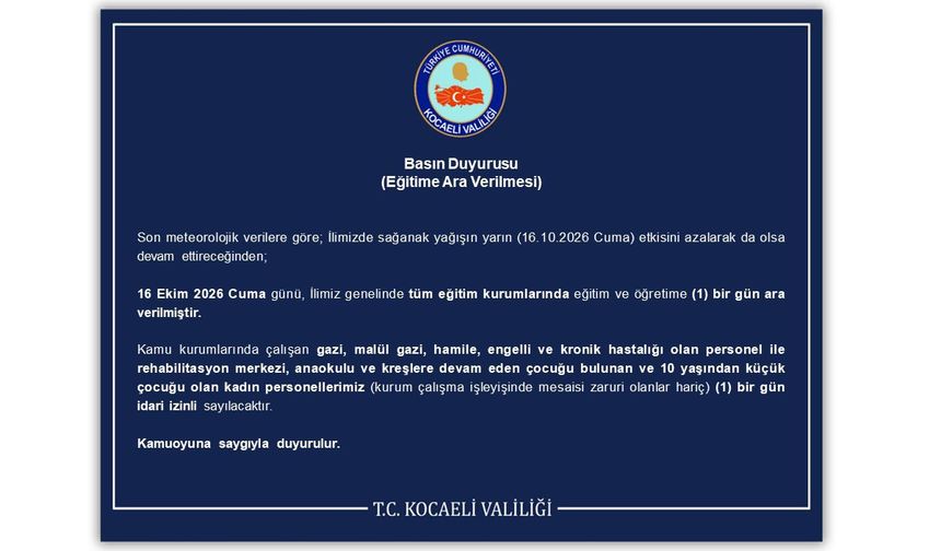 Kocaeli genelinde Cuma günü de eğitime ara verildi